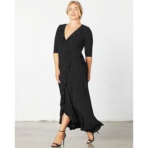 Kiyonna Dress Maritime Style 1X Maxi True Ruffles Neck Hemline Party Slimming